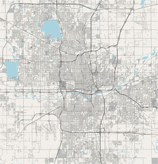 map of the city of Oklahoma, Oklahoma City, USA