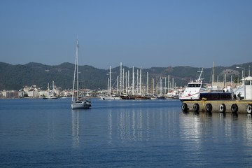 Fototapeta na wymiar Large yacht in the Marina of the resort town of Marmaris.