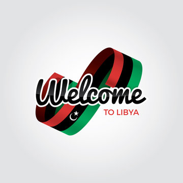 Welcome to libya symbol with flag, simple modern logo on white background, vector illustration