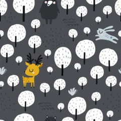 Foto auf Acrylglas Antireflex Fuchs Nahtloses Worest-Muster mit Hirschen, Bären, Kaninchen. Kreative Waldtextur für Stoff, Verpackung, Textilien, Tapeten, Bekleidung. Vektor-Illustration