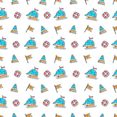 Vector line art summer seamless beach pattern. Seamless fabric or wrapping paper design. © Ms.Moloko