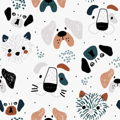 Kinderachtig naadloos patroon met kleurrijke teckels. Trendy Scandinavische vector achtergrond. Perfect voor kinderkleding, stof, textiel, kinderkamerdecoratie, inpakpapier