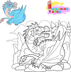 cartoon angry carnivore dragon, funny illustration, coloring book