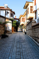 Antalya, Turkey - July 26, 2019: Street in the Historic part of Antalya Kaleici, Turkey. Old town of Antalya is a popular destination among tourists