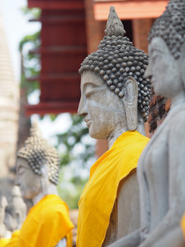 Stucco Buddha images in the Ayutthaya period enshrined at the Wat Yaichaimongkol, Buddhist Temple
