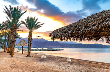 Morning on public beach in Eilat, Israel