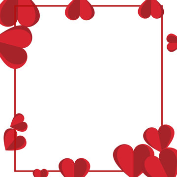 concept of Valentine's day background. Happy Valentines Day greeting card with red hearts with red square frame.