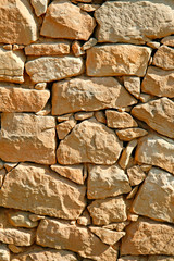 A mortarless stone wall in Prades, Tarragona, Catalonia, Spain.