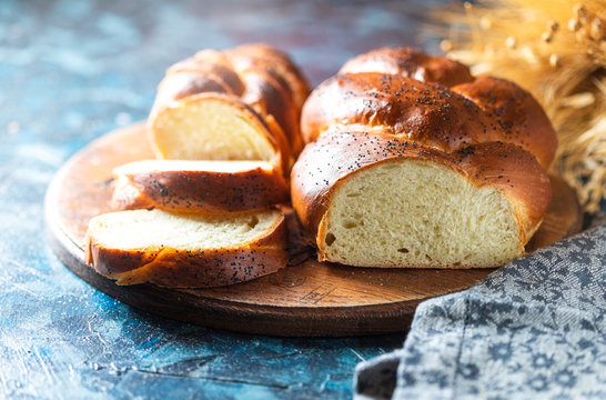 Homemade challah bread, selective focus. Traditional bread.