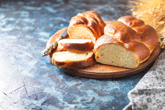 Homemade challah bread, selective focus. Traditional bread.