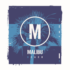 Malibu beach vector graphic t-shirt design, poster, print