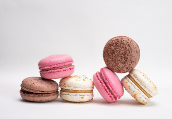 colorful macaroons on a wooden table