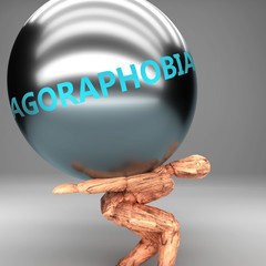 Agoraphobia as a burden and weight on shoulders - symbolized by word Agoraphobia on a steel ball to show negative aspect of Agoraphobia, 3d illustration