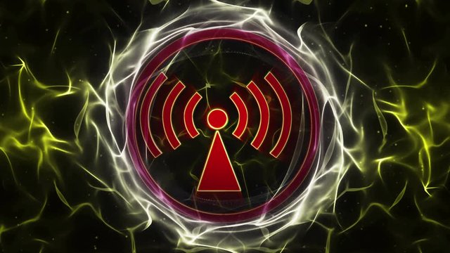 Non-ionizing Radiation Danger Symbols Animation, Rendering, Background, Loop, 4k