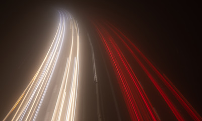 Road. Night. Trafic. Foggy. Lights. Red. Color