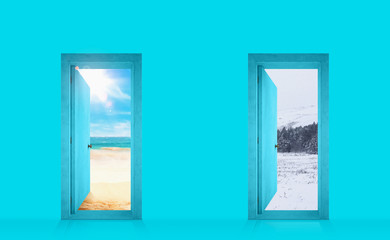 Choice between two doors leading to the summer or winter seasons