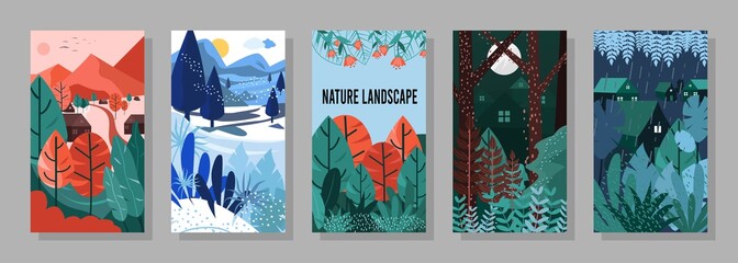 Vector set nature landscape, summer background, Nature background, banner, cover, templates, posters.