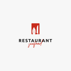 fish and knife inside a box in negative space logo design inspiration