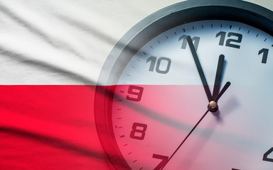 Composite image of the Poland flag and clock