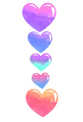 rainbow hearts with gradient, watercolor, pink hearts, valentines