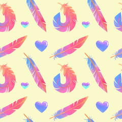Seamless pattern with rainbow feathers, digital paper, print for clothes.