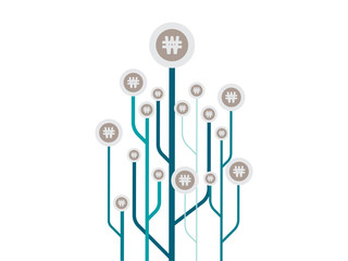 Silver coin with won sign growth tree,vector illustration