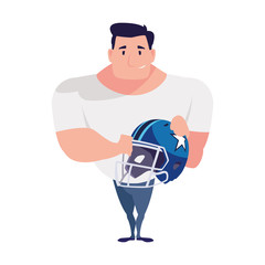 man holding a american football helmet on white background