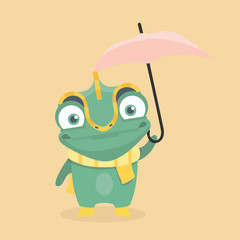 Cute chameleon on pastel background..