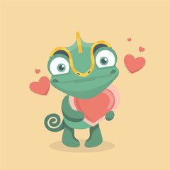 Cute chameleon on pastel background..