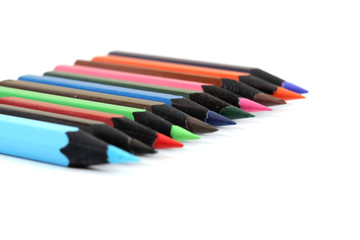 Color pencils isolated on white background.Close up.
