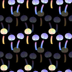 紫と黄色の風鈴　シームレスパターン　透かし