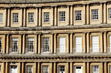Fototapeta na wymiar The Circus: famous street of apartments in Bath, UK, and designed by John Wood.