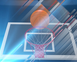 Sports 3d render  background from basketball backboard and ball in lines.  Basketball  concept.