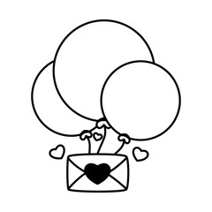 envelope with helium balloons in white background, valentines day card