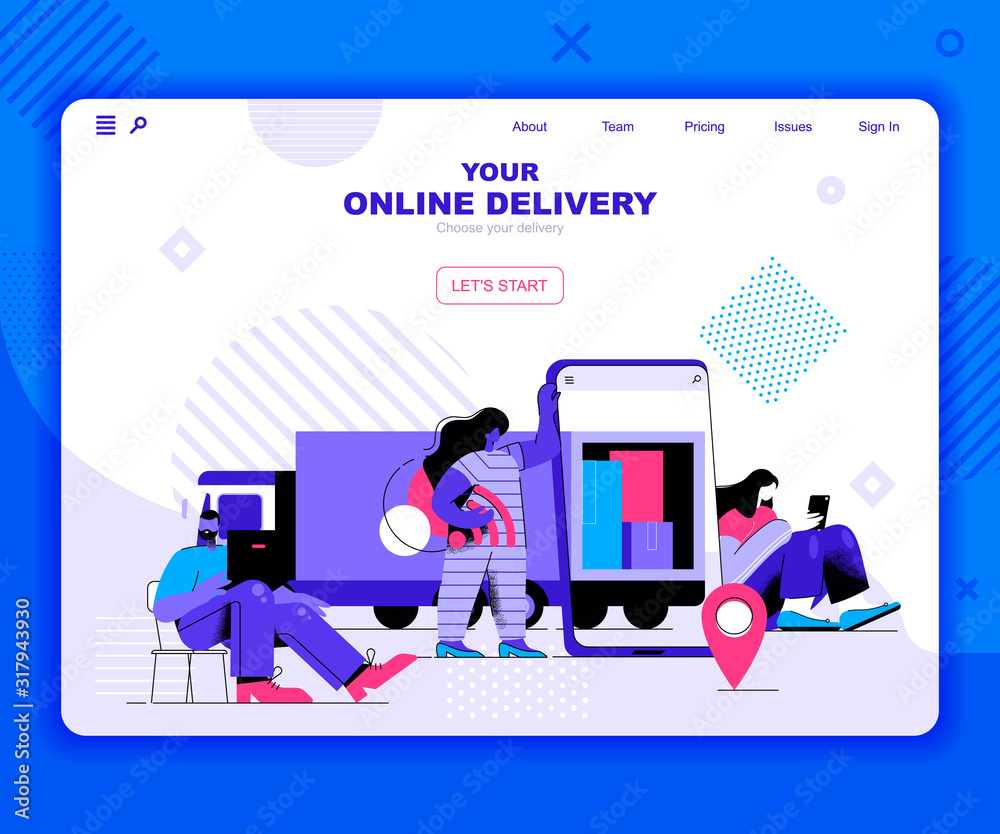 Poster online delivery landing page vector template. ordered parcel shipment website header ui layout with 