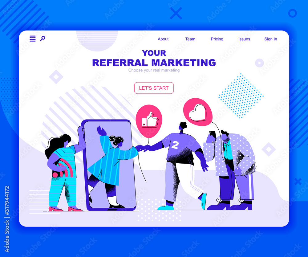 Leinwandbilder referal marketing landing page vector template. target advertising content website header ui layout 