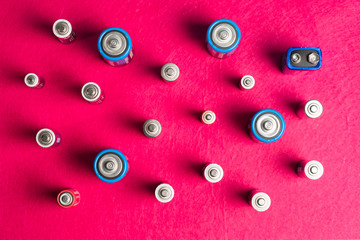 Ecology recycling concept. Many different types used or new battery