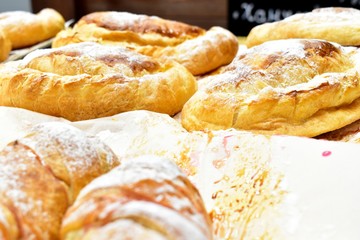 Various pastries: pizza and Georgian cuisine