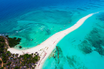 Aerial view of Sandy Tongue in Turquoise Waters of Nosy Iranja, Madagascar