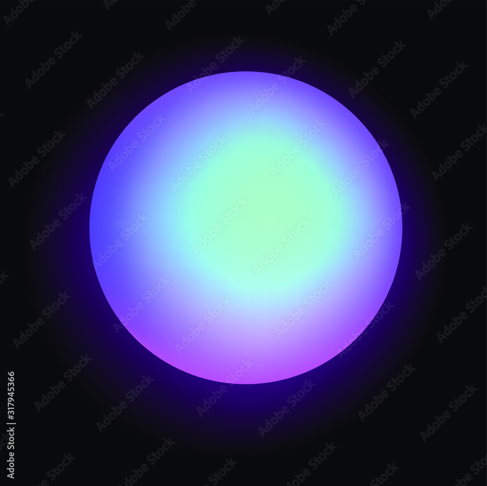 Poster glowing neon sphere on dark background. retrowave and synthwave style illustration.