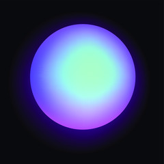 Glowing neon sphere on dark background. Retrowave and synthwave style illustration.
