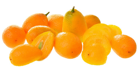 Group of fresh kumquat close up isolated.