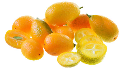 Group of fresh kumquat close up isolated.