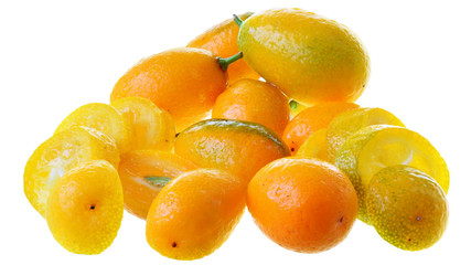 Group of fresh kumquat close up isolated.