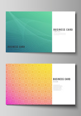 The minimalistic abstract vector illustration of the editable layout of two creative business cards design templates. Abstract geometric pattern with colorful gradient business background.