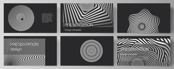 The minimalistic abstract vector layout of the presentation slides design business templates. Abstract 3D geometrical background with optical illusion black and white design pattern.