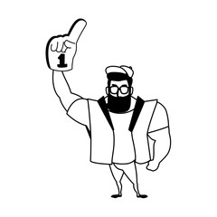 man holding a hand glove with number 1 fan