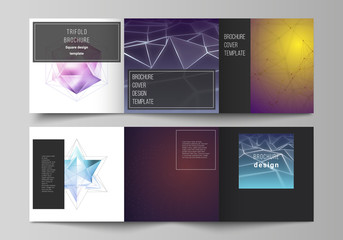 Vector layout of square format covers design templates for trifold brochure, flyer, magazine. 3d polygonal geometric modern design abstract background. Science or technology vector illustration.