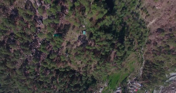 Himalayan hills and town. Aerial view of Himalayan village & town. Beautiful green view, forest, Hills of Himalayan range, Uttarakhand, India. 