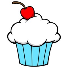 Cupcake - A cartoon illustration of a Cupcake with a Cherry on top.